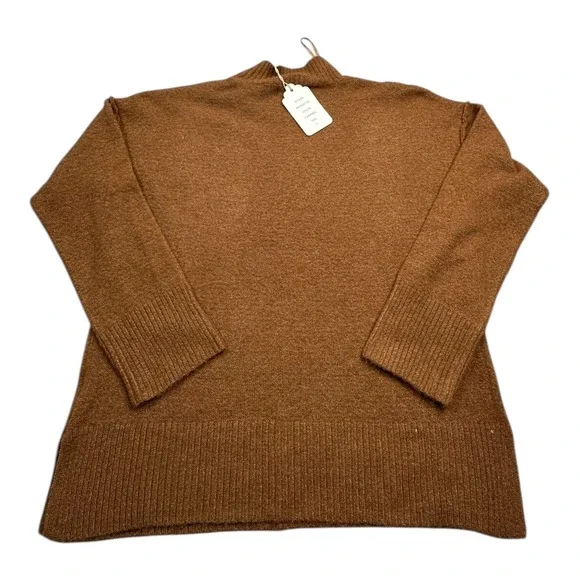 PINK ROSE Caramel Mock Neck Ribbed Knit Sweater Women's Size L - Picture 2 of 9